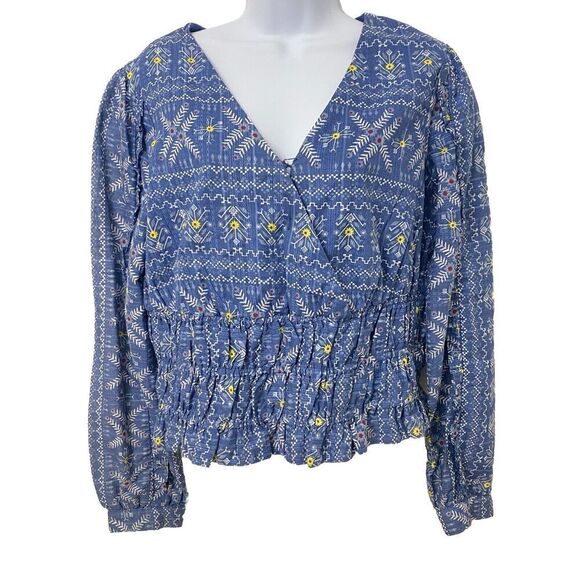 Anthropologie Forever That Girl  Smocked Blouse Cornflower Blue  Women's Medium - Picture 2 of 15